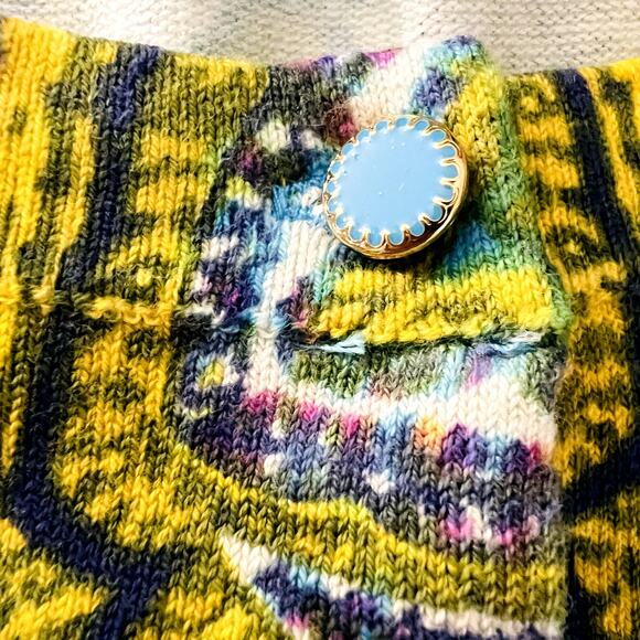 Isaac Mizrahi Paisley Cardigan Sweater Blue Yellow 3/4 Sleeve XL - Picture 7 of 11